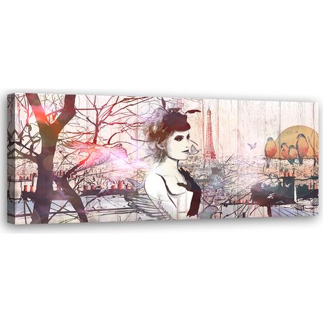 Tableau sur toile Femme sur fond de Tour Eiffel 90x30 (1/5)