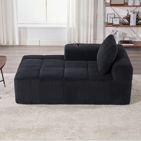 Cord-Sofa 158x93x61 cm schwarz aus Cord mit Seitenfächern, Becherhaltern und Schaumstoff-Federkern (1/5)