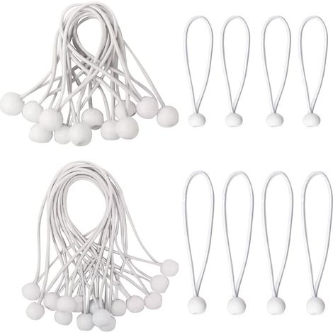 Tendeur Bâche,Tendeur Elastique 30 Pièces Tendeur Bache pour Crochets élastiques avec Boule en Plastique,Élastiques de Tente pour Les bâches,Sandow Elastique Blanc (1/5)