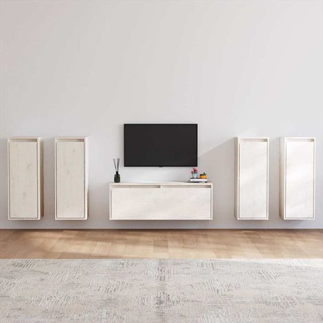 Meubles TV 5 pcs pour Salon - Armoire TV Blanc Bois massif de pin BV353533 - BonneVie (1/5)