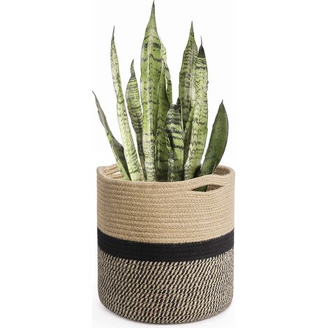 Brauner Pflanzenkorb, 32 x 32 x 32 cm, 1 gewebter Baumwollkorb zur Aufbewahrung von Zimmerpflanzen, Wohnaccessoires