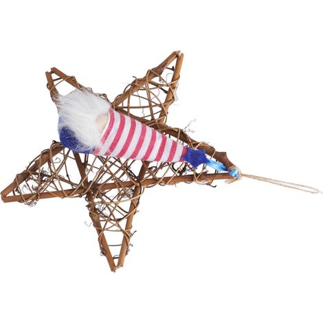 Décoration murale type D : guirlande décorative pour la fête nationale américaine du 4 juillet, poupée sans visage, pendentif pentagramme en rotin (type D). (1/5)