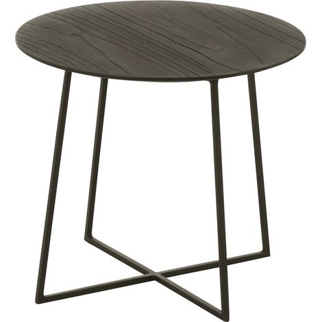 Table basse ronde teck et métal noir design contemporain - Noir et teck naturel foncé (1/5)