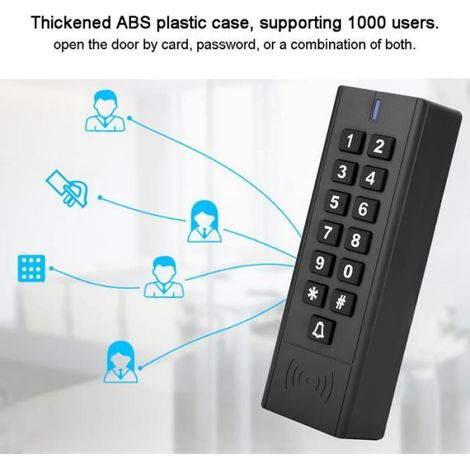 Système de contrôle d'accès extérieur avec clavier à code, lecteur de carte, boîtier ABS, indice de protection IP67 (1/3)
