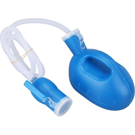 Bouteille à urine de 2000 ml, grande capacité, bonne étanchéité, épaisse et portable, pour la maison, l'hôpital et les personnes âgées (bleue). (1/5)