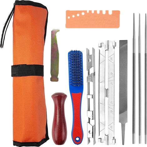 11 Ensembles Affuteuse de Chaine Tronconneuse, Acier Haute Qualité Affuteur Tronçonneuse, Lime Tronconneuse pour Toute Scie à Chaîne, Kit Affutage Tronçonneuse (orange) Orange - (1/5)