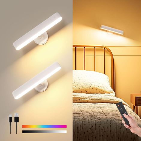 7500mAh Battery Operated Indoor Wall Light Rechargeable Touch and Remote Control 3 Colors Wireless Wall Light 360° Rotation Dimmable Brightness with 15 RGB Colors (1/5)
