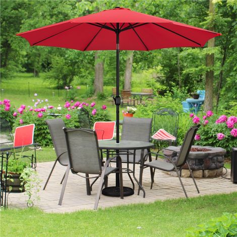 Yaheetech Ombrellone da Giardino Esterno Portatile Inclinabile Parasole Protezione UV con Manovella Reclinabile Telo in Poliestere Tubo in Alluminio Spiaggia Cortile Terrazzo, Rosso
