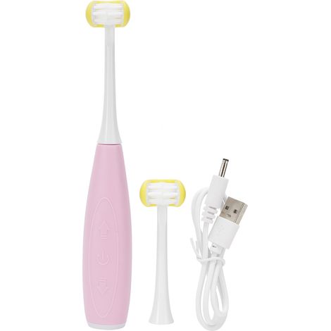 Brosse à dents électrique sonique pour enfants, rechargeable par USB, pour enfants de plus de 3 ans, rose et jaune-AquaForge
