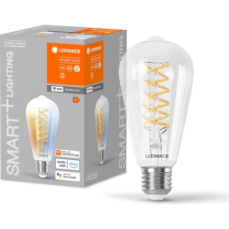 Ampoule LED, transparente, 8W, 806lm, forme Edison 64mm et culot E27, lumière blanche réglable (2700-6500K), dimmable, application ou commande vocale, durée de vie, Paquete de 4 (1/3)