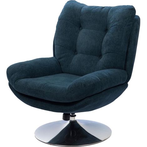 Fauteuil club en tissu bleu – Piètement chromé – Design épuré et confortable – Pour salon, bureau ou chambre – Amadeus