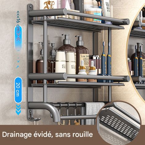 Porte - serviettes de bain gris extra épais support mural porte - serviettes salle de bain toilettes (1/3)