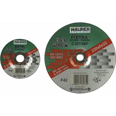 Mola Abrasiva per Taglio Marmo Misura 115X3 mm Foro 22 mm Maurer Plus (1/2)