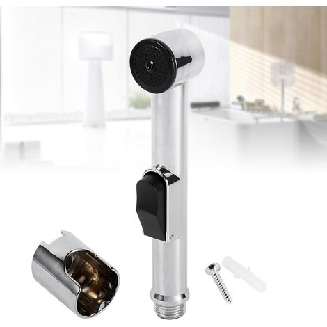 Buse de Douche de Toilettes À Main, Pulvérisateur de Douche en Abs Chromé Avec Bouton de Pression, Pulvérisateur de Bidet Shattaf Réglable, Robinet de Nettoyage À Jet D'Eau, Avec Support + Vis (1/5)