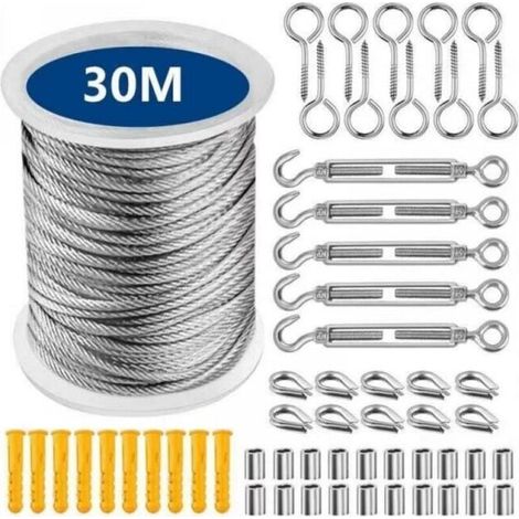 Stainless Steel Rope Hanging Kit 30 Meters Stainless Steel Rope, 304 Stainless Steel Wire Rope Kit with Turnbuckle and Hooks (1/5)