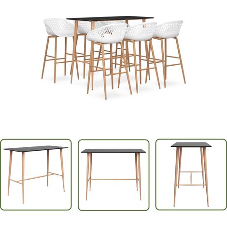 The Living Store 7-tlg. Bar-Set Schwarz und Weiß - Bar Set - Bartisch - Barhocker - Kücheninsel - Wohnzimmer Dekoration (1/5)