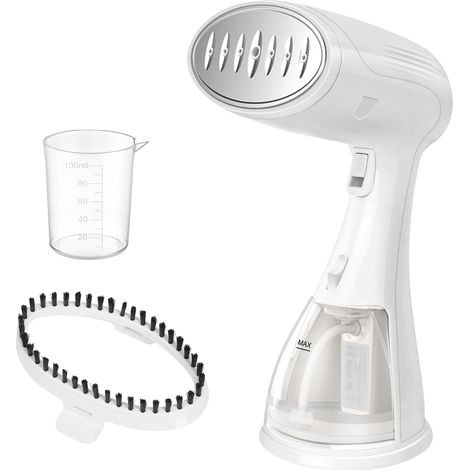défroisseur vapeur portable, (chauffage rapide 15s, réservoir d'eau 300 ml, 1500W), fer à repasser de voyage, mini fer a repasser pour la maison-Blanc (1/5)