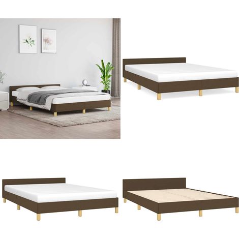 Cadre de lit sans matelas marron foncé 140x190 cm tissu - Cadre De Lit - Lit Double - Literie - Meuble Chambre - Tête De Lit - Home & Living (1/5)