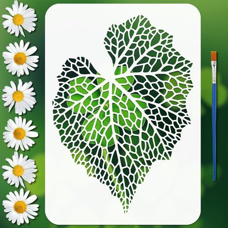 Pochoir Feuilles Ajourées Avec 1Pc Pinceau 21x29.7cm Pochoir Texture de Feuilles Modèle Feuille en Cœur Modèle Thème Plante pour Peinture sur Bois Mur Meuble DIY Décoration Maison (1/5)