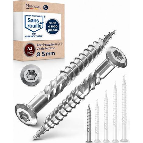 Vis terrasse inox A4 - 200 pièces - Acier V4A marine - Tête fraisée Torx - Pour bois extérieur et pontons - 5x40 mm (1/5)