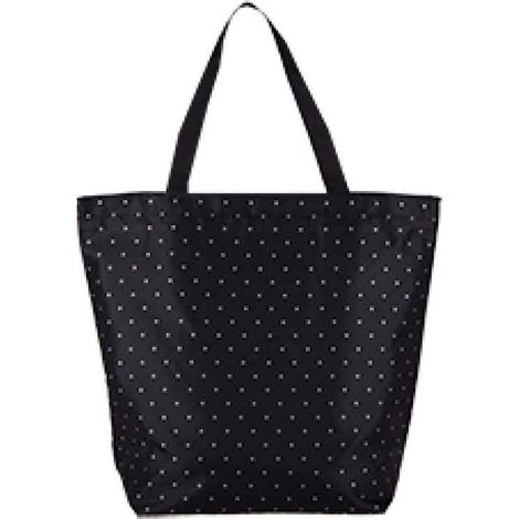 Grande borsa shopper nera a 3 punti con pois color crema (1/4)
