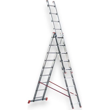 Scala tripla alta multiuso in alluminio a tre elementi 7+7+7 gradini Marchetti