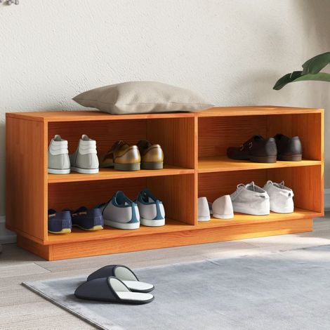 Mueble zapatero madera maciza de pino marrón cera 110x34x45 cm vidaXL (1/5)