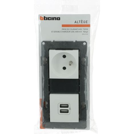 Legrand – Prise de courant 16A avec 2 ports USB 3A précâblée – Finition Neige – Compatible avec plaques personnalisables – Pour installation rapide (1/5)