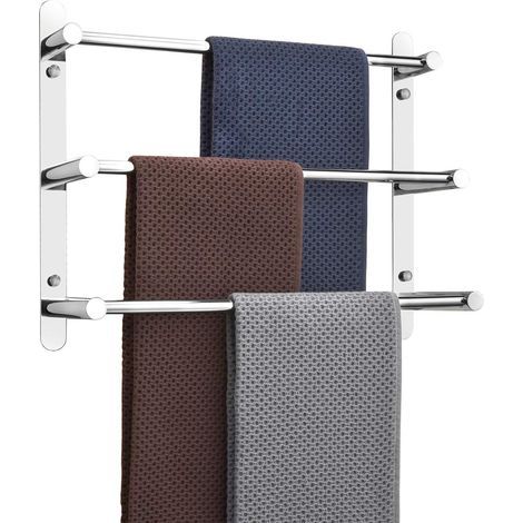 Porte-serviettes mural 3 barres en acier inoxydable 304, longueur 60 cm, fixation murale, anticorrosif pour salle de bain et cuisine (1/4)