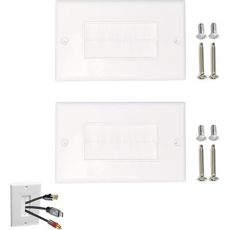 2 Pièces Plaque Murale Brosse, Passe câble Murale Sortie Connecteur, Passe Câbles pour Connexion Audio et Vidéo, Prise Murales Multimédia Boîtier, Compatible pour Câble Multimédia Ouverture (1/5)