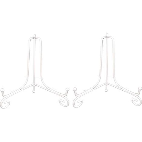 Lot de 2 Chevalets Métal Blanc, Support Réglable Fer, Présentoir Table pour Photos, Assiettes et Livres