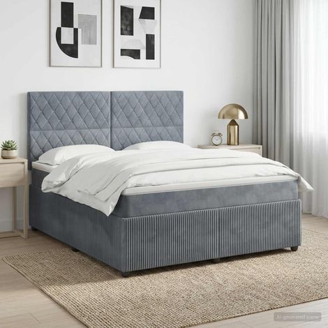 Lit boxspring avec matelas Gris foncé 140 x 190 cm Velours (1/5)