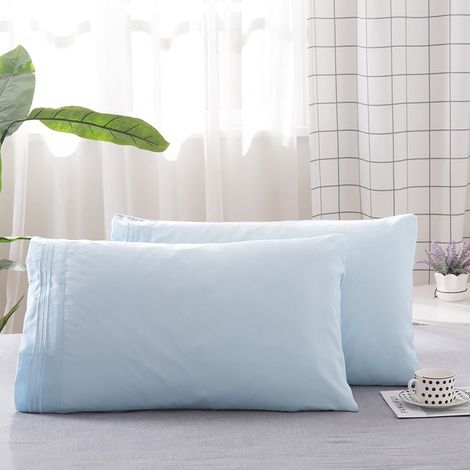 Juego de cama "Vio" con bordes cruzados, disponible en eBay. Funda de almohada sencilla y bordada, azul cielo, 51 x 76 cm, juego de 2. (1/5)