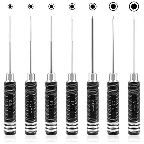 7-teiliges Sechskantschraubendreher-Set – RC-Schraubendreher-Werkzeugset (0,9 mm, 1,27 mm, 1,3 mm, 1,5 mm, 2,0 mm, 2,5 mm, 3,0 mm) für RC-Modellhubschrauber (1/5)