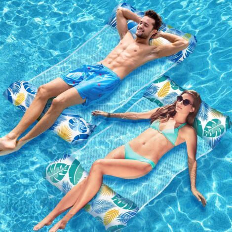2 Pièces Bouee Piscine, XL Matelas 4 en 1 Piscine Adulte, Gonflable Hamac Gonflable, Bouée Filet - (1/5)