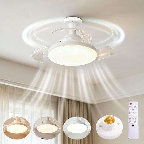 Ventilateur de Plafond avec Lumière, 40CM Ventilateur Silencieux, 30W Petit Dimmable Ventilateur LED, 4 Vitesses, Douille E27, Pales Cachées, Lustre Ventilateurs de Plafond Salon Chambre (B) (1/5)