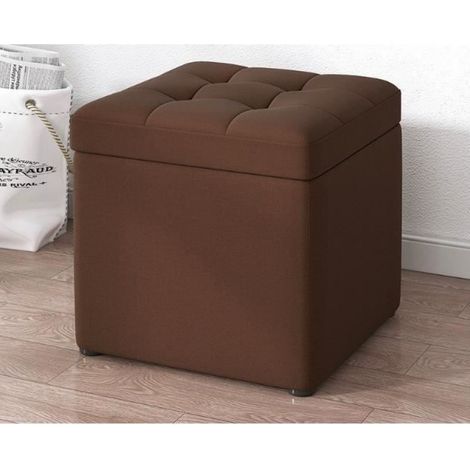 Tabouret de Rangement - Toile et Bois d'Ingénierie - Tapis Insonorisé - 30 x 30 x 35 cm - Intérieur Salon - 1 Pièce (1/4)