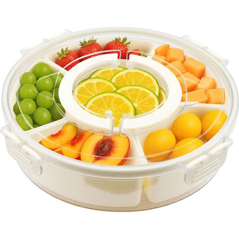 BALLSHOP Snackbox mit 6 Fächern Snackschale Transparentem Snackteller mit Deckel und Griff 360° Drehbare Picknick Aufbewahrungsbox für Snacks, Nüsse, Süßigkeiten Gewürz (1/5)