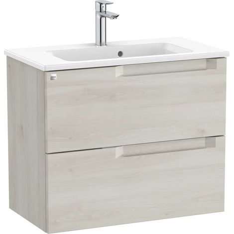 Pack Unik meuble bas compact avec deux tiroirs + lavabo ALEYDA - ROCA Couleur : Bois blanc - Dimensions : 705x380x565 mm (1/2)