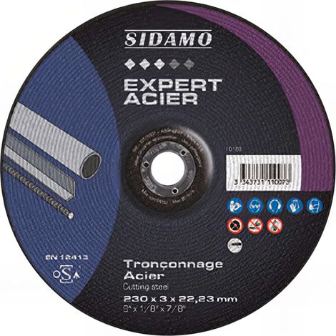 Disque à tronçonner EXPERT ACIER pour tronçonnage à sec de métaux ferreux et aciers de construction SIDAMO - 10111072 (1/3)