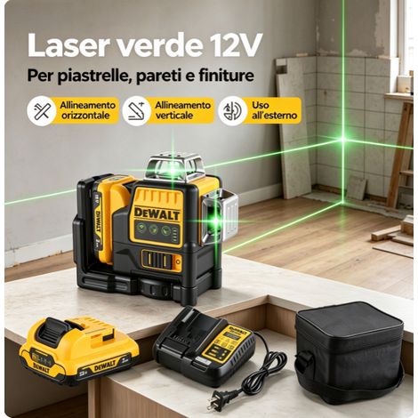 DEWALT DW089LG Livella Laser Verde 360 Modalità Pulse Autolivellante Kit Batteria 12V e Caricabatterie