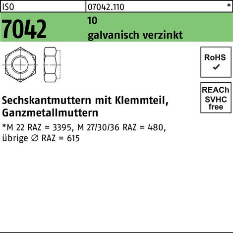 Écrou hexagonal ISO 7042 Pièce de serrage M8 10 galv. 100 pièces