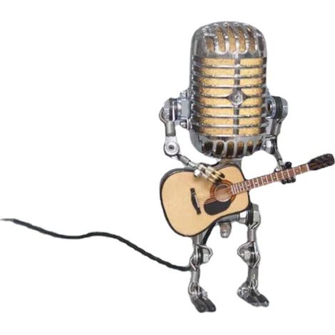MINKUROW Lampada Robot Microfono Vintage Con Chitarra, Lampada Da Tavolo Robot Microfono, Lampade Da Tavolo Carine Retrò, Lampada Da Tavolo Industriale, Lampada Steampunk Divertimento Creativo Per Cam (1/5)