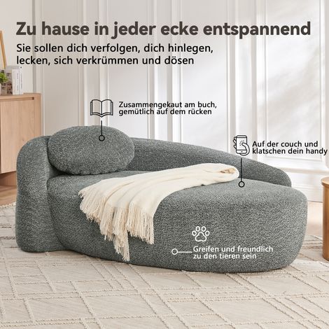Canapé minimaliste en polaire effet peluche, formes arrondies, coussins moelleux, idéal salon/chambre/studio – gris (1/4)