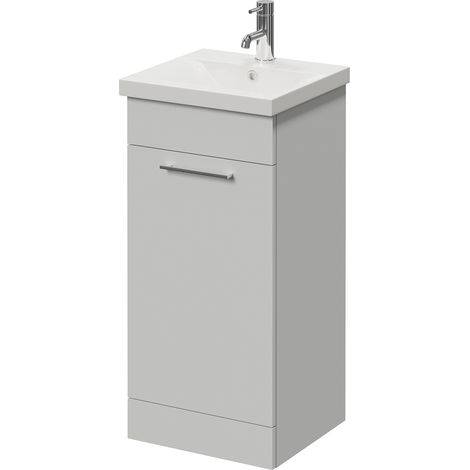 Napoli 390 Gloss Grey Pearl 400mm Single Door Vanity Unit with Glide Basin - 400mm - Chrome 160mm Handle