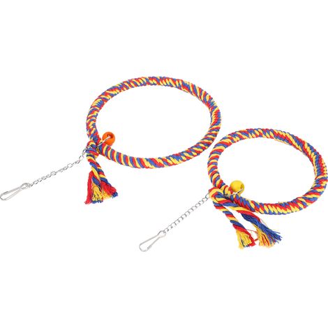 Jouet suspendu rond en coton pour perroquet, en forme de balançoire, avec corde, accessoire pour cage à oiseaux (bleu/rouge) (1/5)