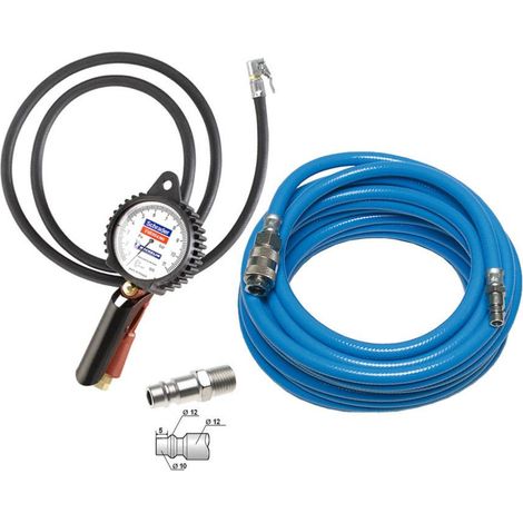 Oc-Pro – Pistolet pneumatique manomètre Schrader avec tuyau 1,5m – Pression jusqu'à 20 bar – Raccord F. 1/4 pour compresseur