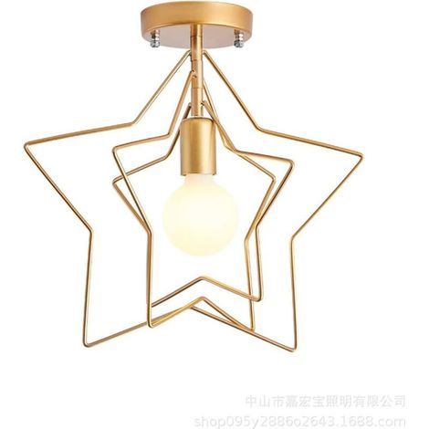 Plafonnier rotatif à 3 fils en métal doré avec 1 douille E27 effet flamme, lustre anneau moderne et minimaliste, lampe décorative pour bar/restaurant (étoile)