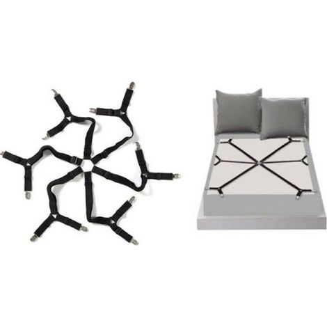 Adjustable Elastic Fitted Sheet Straps (Black 3 Way), Crisscross Bed Sheet Fasteners, Fits Round and Square Mattresses.