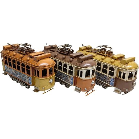 Set de 3 tranvías vintage de metal naranja y marrón 20 cm (1/5)